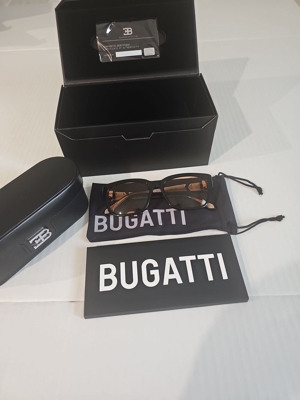 BRAND NEW Bugatti Eyewear Model 29 Sunglasses 18K Gold Plated Black w/ COA